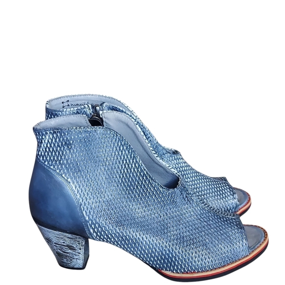 Tsakiris Mallas Greek Designer Leather Peep Toe Ankle Booties EU - Picture 3 of 15